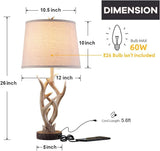Rustic Western Table Lamp Set of 2, 26" Farmhouse Bedside Lamp for Bedroom with 2 USB Ports, Natural Antler Table Lamp for Living Room Foyer Study Office (Rustic)
