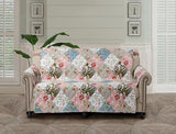 Brilliant Sunshine Peach and Olive Flowers Couch Loveseat Cover, Patchwork Design, Sofa Cover for Dogs, Slip Resistant Furniture Protector with Strap, Washable Slipcover for Kids and Pets (54" seat)