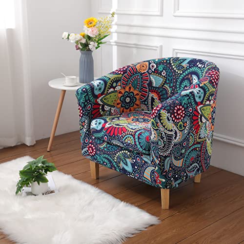hyha 2 Pieces Printed Tub Chair Slipover with Cushion Cover, Removable Stretch Club Chair Cover for IKEA Tullsta, Armchair Cover Furniture Protector for Living Room,Blue Green