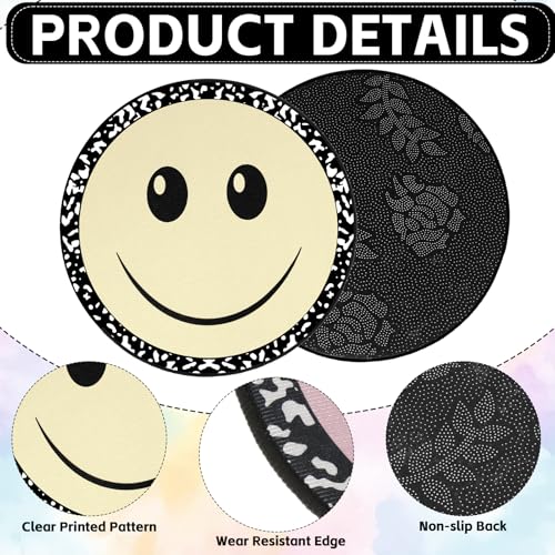 12Pcs Smiley Face Carpet Circle Seats for Classroom Decor 16 Inch Non Slip Floor Cushions Smiley Composition Notebook Classroom Rug Round Floor Mat for Preschool Kindergarten Reading Playing Area