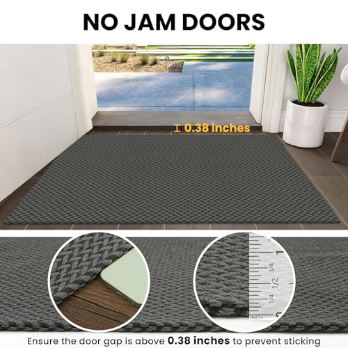 Washable Runner Rug 2x5 Non Slip Runners for Hallways Entryway Runner Indoor, Kitchen Throw Rug Woven Cotton Floor Carpet for Hall Entrance Bedroom, Grey/Black