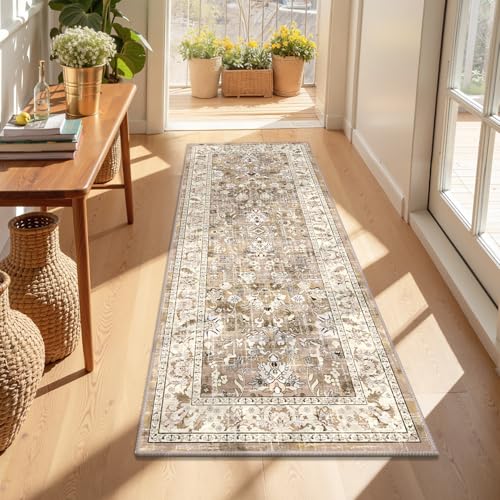 LOKHOM 2x5 Hallway Runnner Rugs, Boho Non-Slip Washable Kitchen Rugs, Beige