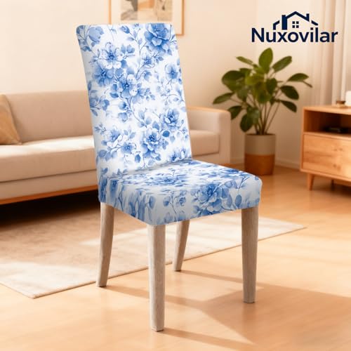 Nuxovilar Dining Chair Covers Blue Floral Watercolor Pattern Milk Silk 23.6x66.9 Inches Dining Chair Covers Set Cover for Area Kitchen Classic Home