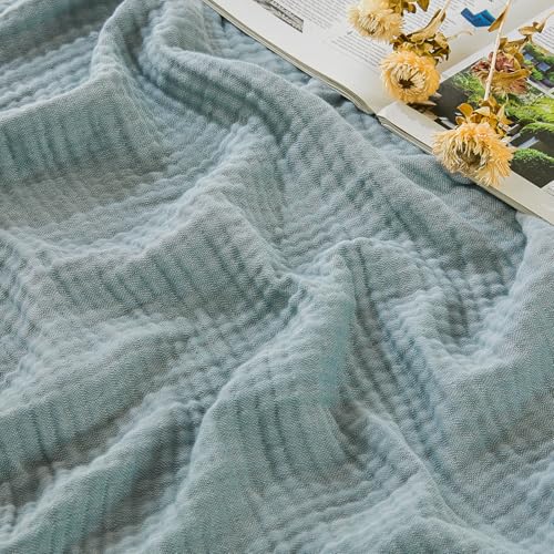 EMME Cotton Muslin Large Throw Blanket 4-Layer Couch Breathable Gauze Soft Lightweight Bed Blankets Adults Two-Tone Weave Design, Pre-Washed Softer Touch (Heather Teal, 50"x70")