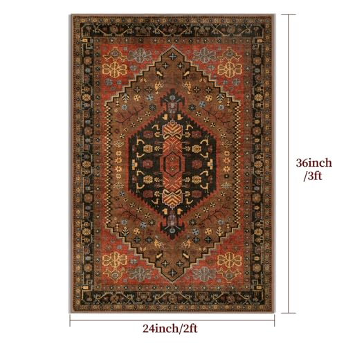 Ciicool Small Area Rug, 2x3ft Red Boho Rug, Ultra Soft Entry Rugs for Entryway, Non-Slip Washable Rugs Oriental Low-Pile Indoor Mat Floor Carpet for Entrance Bedroom Kitchen Bathroom Foyer Decor