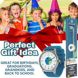 OWLCONIC Telling Time Teaching Clock - Bundled with Kids Watch. Learn to Tell Time Resources. Cool Marine Blue