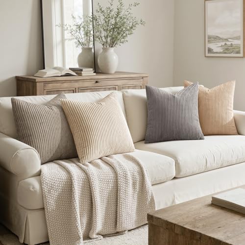 MIULEE Soft Corduroy Decorative Throw Pillow Covers Neutral Cream 20x20