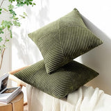 Topfinel Olive Green Decorative Throw Pillow Covers Set of 2 18x18 Inches for Couch Bed Sofa, Boho Aesthetic Home Decor, Soft Corduroy Striped Patchwork Windmill Textured Cushion Cases 45x45 cm