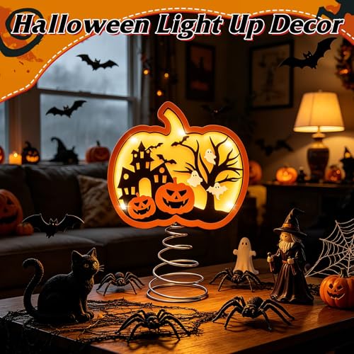 Halloween Pumpkin Tree Topper 9" 3D Pumpkin Ghost Light Shadow Box