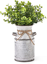 Dahey Metal Flower Vase with Artificial Eucalyptus Farmhouse Decor Rustic Shabby Chic Milk Can Galvanized Jug Planter Fake Plants in Decorative Tin Vase for Table Centerpieces Bedroom Kitchen Decor