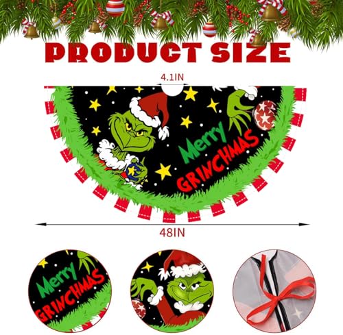 Christmas Tree Skirt 48 Inch, Soft and Funny Merry Christmas Tree Collar Farmhouse Xmas Holiday Decoration (Style B)