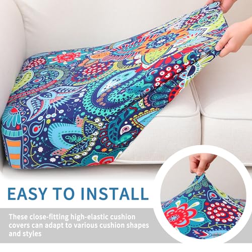 hyha Printed Couch Cushion Covers, Floral Sofa Covers Washable for Cushion Couch, Stretch Pattern Outdoor Cushion Covers for Patio Furniture with Elastic Bottom(Small, Paisley)