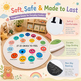 Breling 4ft Round Calming Corner Classroom Rug Feelings Chart Emotion Mat for Kids Large Soft Washable Non Slip Sensory Carpet for Reading Nook Preschool Homeschool Playroom Sel Learning Area