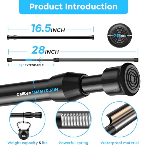 AIZESI 2PCS Tension Rods 17 to 28 inch, Black Tension Rods Adjustable Spring Tension Window Rods Short Tension Rod Expandable Pressure Rod for Shoe Rack Hanger Curtain Rod Closet Rods