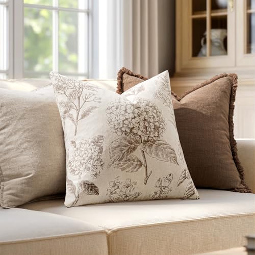 Set of 2 Decorative Floral Pillow Covers 22x22 Inch Light Brown