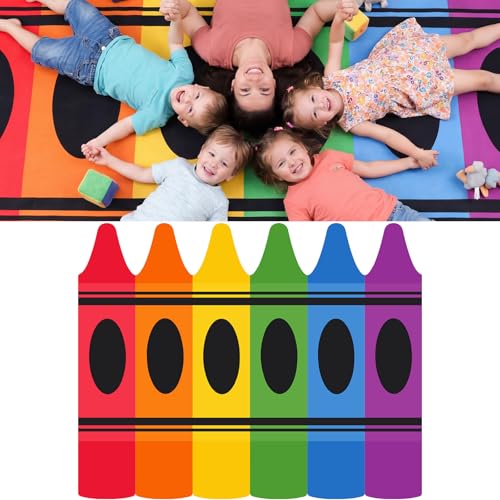 Dunzy Crayon Shaped Rug 87"x59", Large Rainbow Classroom Rug, Colorful Playroom Carpet for Nursery Bedroom, Washable Non Slip Area Playmat for Back to School, Teacher Appreciation Classroom Decor