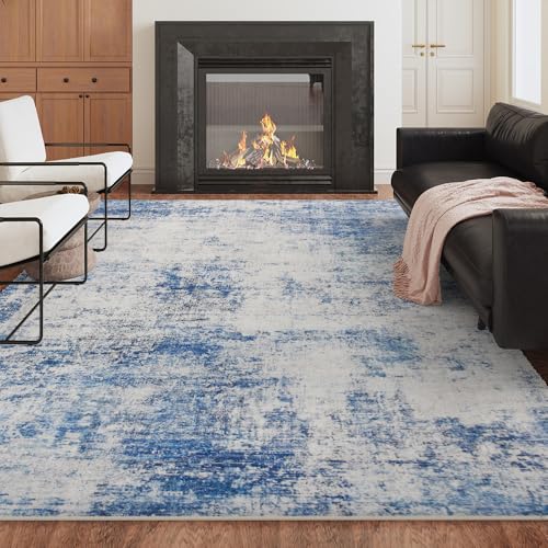 6x9 Blue Gray Washable Area Rug for Living Room, Vintage Print