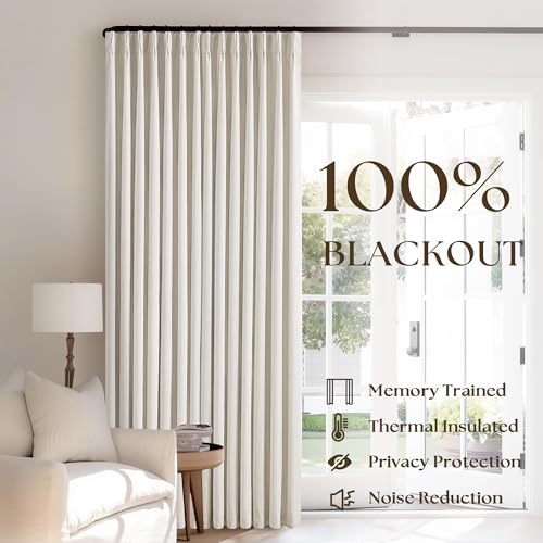 90 Inch Pinch Pleated Linen Blackout Curtains 2 Panels for Living Room Cream Natural 100% Black Out Curtains 90 Inches Long Pinch Pleat Dual Layer Drapes Birch Ivory Drapes for Dining Bedroom Office