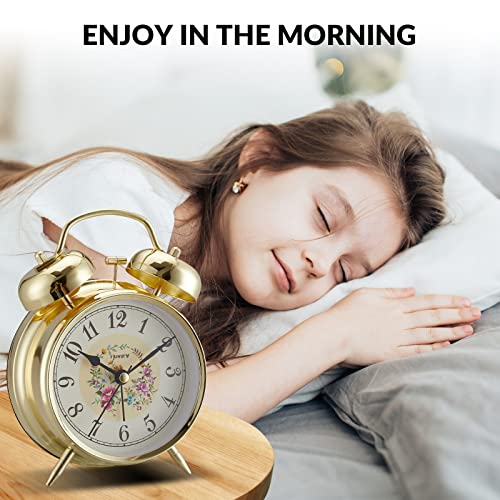 rjuwurv 4" Loud Alarm Twin Bell Alarm Clock, Night Light, Desk Clock Table Alarm Clock Bedroom Alarm Clock(Golden Rural)