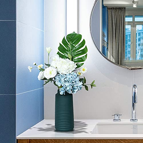 Kisflower Blue Hydrangea Artificial Flowers 6pcs Faux Hydrangea Flowers, Fake Flowers for Table Centerpiece, Blue Silk Hydrangea Flowers with Stems for Home Wedding Party Decor