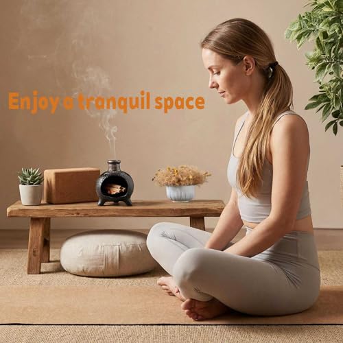 Ceramic Palo Santo Holder, Palo Santo Burner Chimney with Wide Opening & Heat-Resistant Design – Ideal for Meditation, Yoga, Aromatherapy, Spa, Calming Space (L/Black/Wide-Opening)