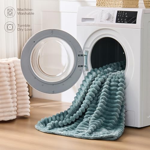 Dusty Blue Striped Throw Blanket, 330GSM Soft Plush Fleece Blanket for Couch Sofa Travel, Decorative Cozy Giftable Home Blanket, 50x70 Inches