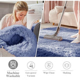 OLANLY Denim Blue Round Rugs for Bedroom - Machine Washable, 9 ft Circle Area Rugs for Living Room, Soft and Fluffy Shaggy Carpet for Teen Girl and Boys, Nursery Rooms, Dorms, Home Decor Aesthetic