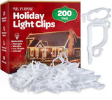 All-Purpose Holiday Light Clips [Set of 200] Christmas Clips, Outdoor Light Clips - Mount to Shingles & gutters - Works with Mini, C6, C7, C9, Rope, Icicle Lights - No Tools Required - USA Made