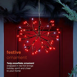 Alpine Corporation 16" Tall Holiday 3D Snowflake Hanging Ornament with 96 LED Lights, with Twinkling Effect, Festive Indoor/Outdoor Christmas Decoration, White Red