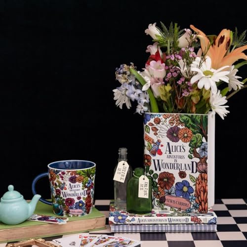 Steel Mill and Co. Ceramic Book Vase - Alice in Wonderland Decorative Vase for Flowers - Bookish Decor Bookshelf