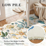 3x12 Washable Scalloped Floral Rug: Non Slip Long Hallway Runner Rug Cream