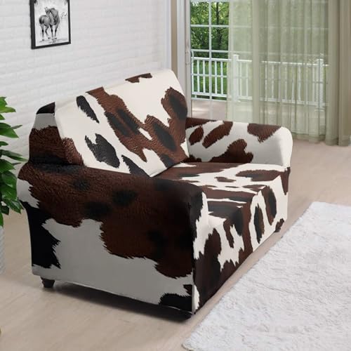 Cow Print Sofa Covers for 2 Cushion Couch Pet Friendly Anti Slip Non Skid Foam Elastic Bottom Washable Stretch Holiday Xmas Gifts Sofa Cover Decor