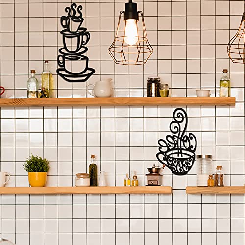 Jetec 2 Pieces Coffee Wall Decor Black Cup Silhouette Kitchen Wall Art Decor Coffee Bar Accessories