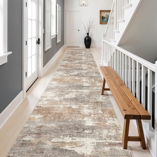 3x20 Runner Rug Washable Abstract: Non Slip Hallway Floor Mat Brown/Brick