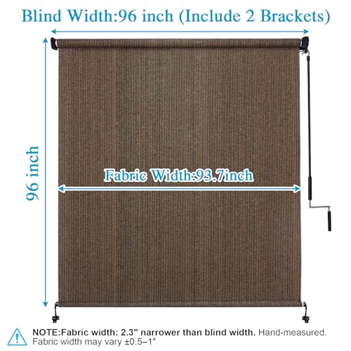 Amagenix Outdoor Roller Shades 8'(W) X 8'(H), Exterior Cordless Patio Shades Roll Up Outdoor Blinds with 90% UV Protection, Two-Section Poles with One-Piece Fabric, Mocha