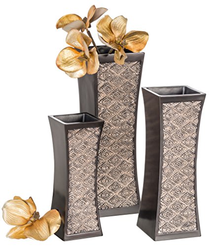 Creative Scents Dublin Brown Vases for Decor Centerpieces - Set of 3 Flower Vases Ideal Home Decor, Dining and Living Room Table Centerpiece, Table Decor, Bookshelf, Mantle and Entryway, Gift Boxed