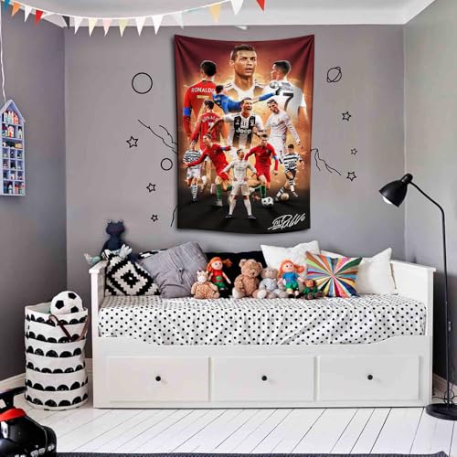 IDOLUSTER Soccer Superstar Cristiano Ronaldo Signed Wall Tapestry Poster For Kids Fans Bedroom Wall Hanging Decoration-Ronaldo Tapestry For Teen Boy Birthday Party Gifts-70x100CM