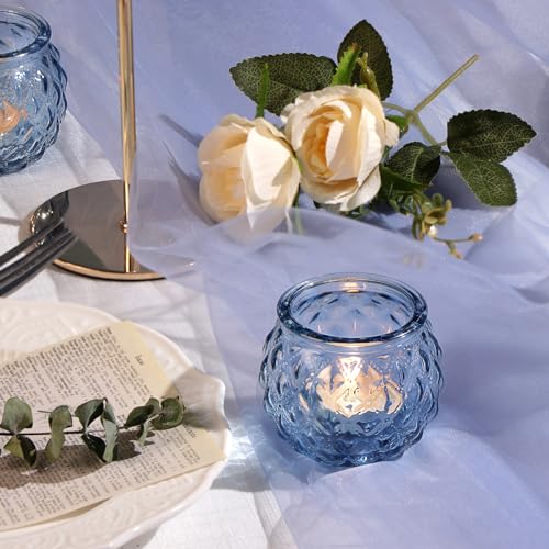 48 Pcs Blue Round Candle Holders Bulk Glass Candle Holders