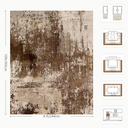 8x10 Rugs for Living Room - Modern Abstract Washable Rug, Ultra Soft Non Slip Low Pile Large Rugs, Floor Carpet for Bedroom Dining Room Office Laundry Nursery Home(A-Brown)