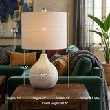 Signature Design by Ashley Rainermen Casual Ceramic Table Lamp, Transparent White Glaze Finish, Drum Hardback Fabric Shade, 11" W x 11" D x 21" H, Off White