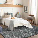 Lahome Margot Vintage 5x7 Area Rugs - Washable Non-Slip Boho Living Room Rugs for Under Table, Black Low Profile Soft Faux Wool for Bedroom, Dinning Room, Nursery, Playroom