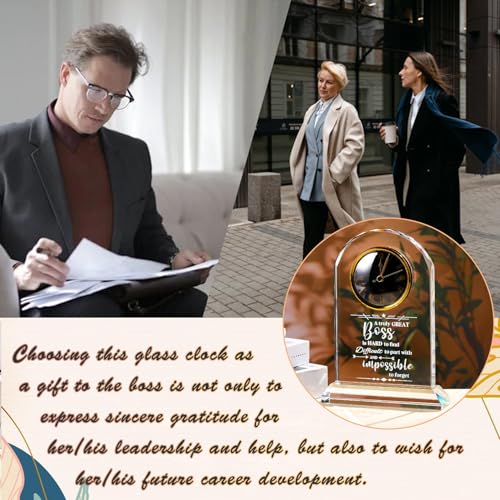 Ornalrist Boss Gifts for Men Women Crystal Clock, Gifts for Retirement Female Boss - Boss Appreciation Gift for Men, Boss's Day Gift Idea - Boss, Mentor, Leader Desk Office Home Decor