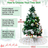 Christmas Tree Skirt 48 Inch Gold Snowflakes White Faux Fur Tree Skirts Fluffy Plush Tree Mat for Artificial Tree Decorations Indoor