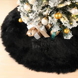 MACTING Faux Fur Christmas Tree Skirt 28 Inch Black Plush Skirt Fluffy Soft Double Layer Small Tree Mat Base Cover for Merry Christmas Party Holiday Home Indoor Halloween Xmas Tree Decorations