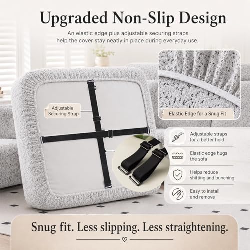 Stretch Sofa Slipcover, 2026 Upgraded Non Slip Couch Cover with Adjustable Straps, Pet Dog Cat Friendly Furniture Protector for 3 Seater, Washable for Living Room