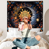 Apdidl Hippie Sun and Moon Tapestry Wall Hanging for Bedroom Aesthetic, Boho Bohemian Hippy Mystic Floral Tapestries, Mandala Floral Backdrop Decor for Living Room Dorm (51"X60")