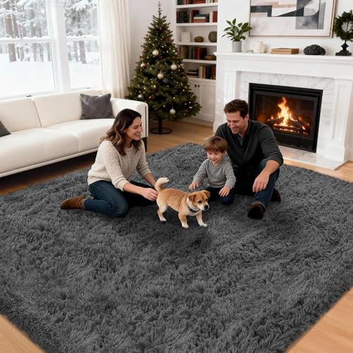 6x9 Area Rug for Living Room: Ultra Soft Fluffy Rug Modern Large Thicked Shag Rug for Bedroom Non Slip Indoor Fuzzy Carpets for Girls Kids Room Nursery Dorm Home Decor Grey