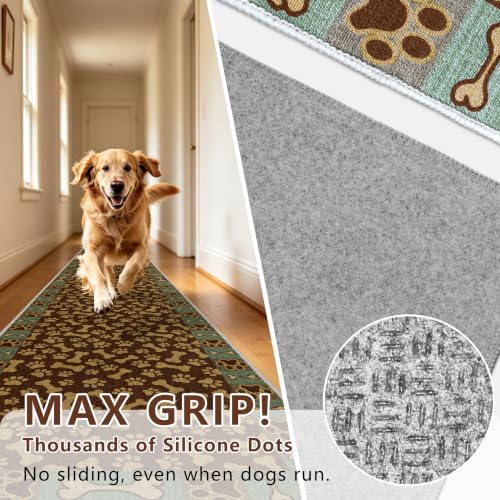 Waterproof 4x10 Rug Runners for Hallways Non Slip for Dogs, Brown Paws