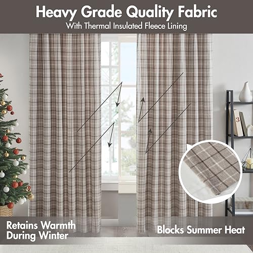 Madison Park Anaheim Cabin Plaid Curtain Window, Thermal Insulated Fleece Lining, Living Room Decor Room Darkening Drape for Bedroom, 1-Single Panel Pack, 50x95, Rod Pocket & Back Tab, Brown