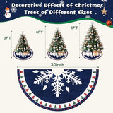 MACTING Christmas Tree Skirt, 30 Inch Round Blue Polyester Christmas Tree Skirts with Big Snowflake and Christmas Tree Printed for Holiday Party Rustic Xmas Tree Decoration